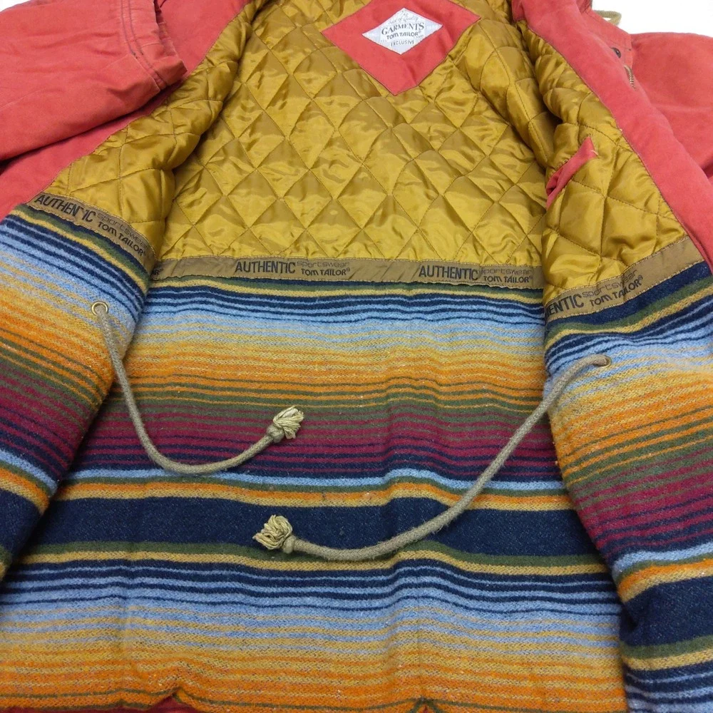 Vintage Unisex Med. Tom Tailor Duck Canvas Parka Jacket W/Hood Red/Orange Color - Picture 10 of 16